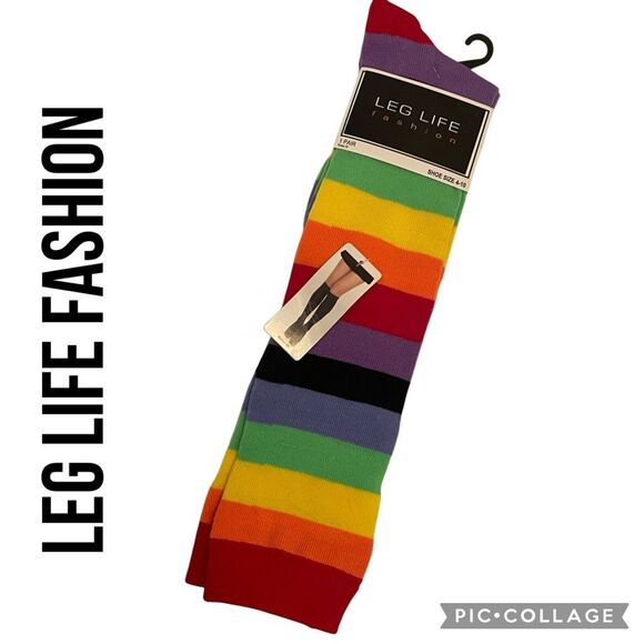 Leg Life Rainbow Striped Over the Knee Socks Size 4–10 - Picture 1 of 6